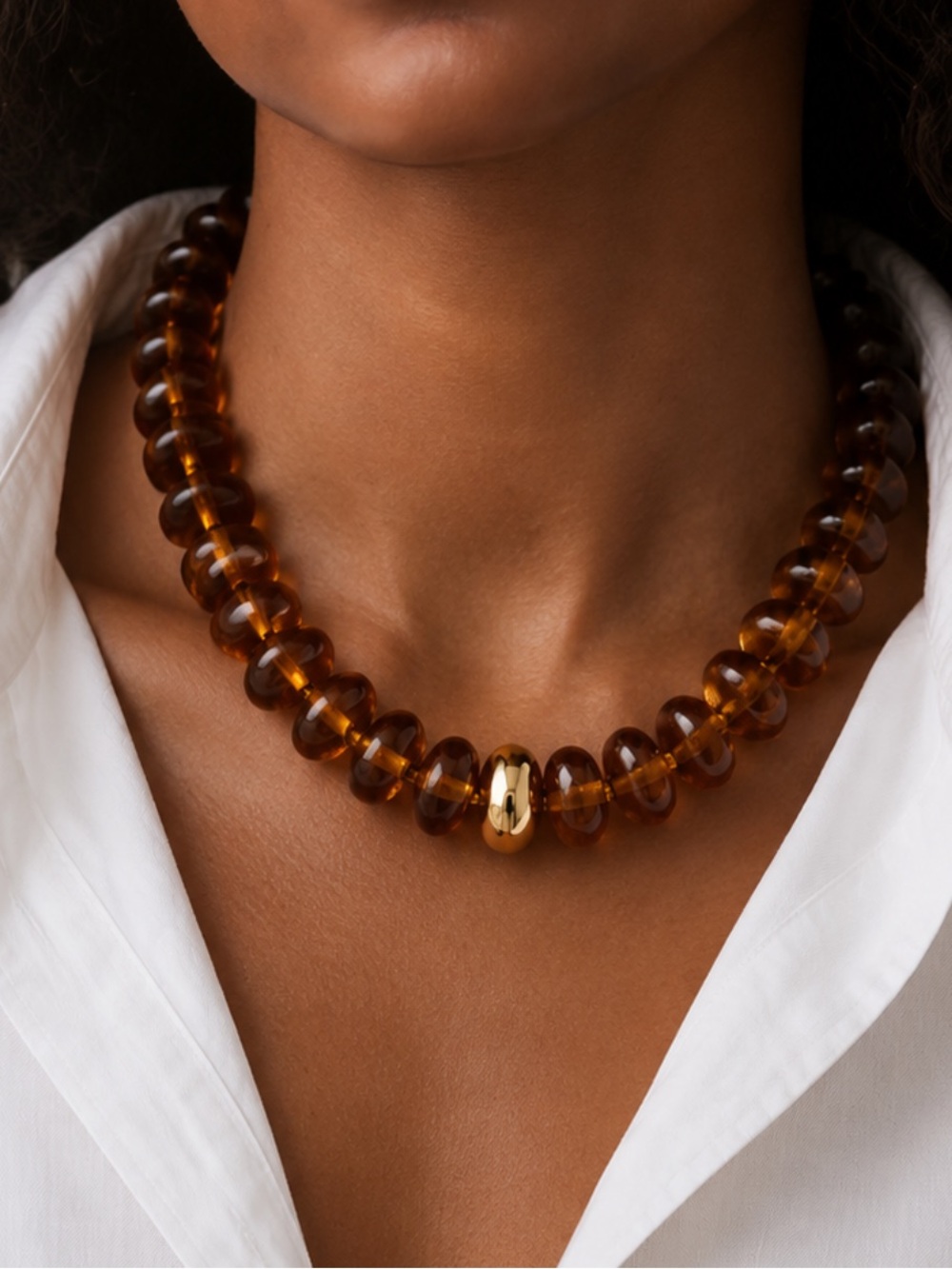 New! Preppy Classic Amber Bead Chunky Necklace NWOT 5036